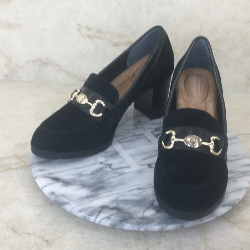 Giani Bernini Memory Foam Black Suede Wide Heels Women's Size 7 1/2 M